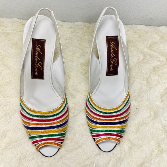 Aurelio Garcia Leather Multicolor Slingback Heels - Picture 5 of 15